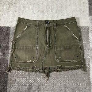 FREE PEOPLE Olive Green Cut Hem Women's Size 30 Short Casual‎ Denim Skirt